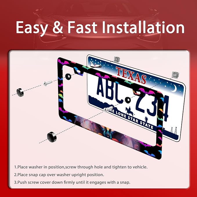 Bat License Plate Frame Funny Gothic License Plate Frames Stainless Steel - Image 3