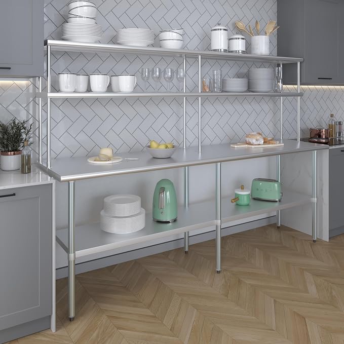 Amgood Stainless Steel Work Table Double Tier Overshelf | Metal Kitchen Prep - Image 5