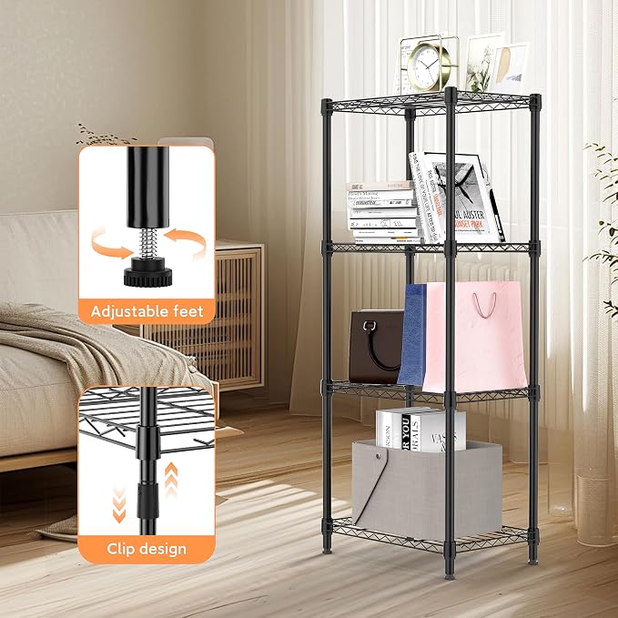4 Tiers Shelf Metal Storage Shelves Wire Rack Closet Organizers - Image 5