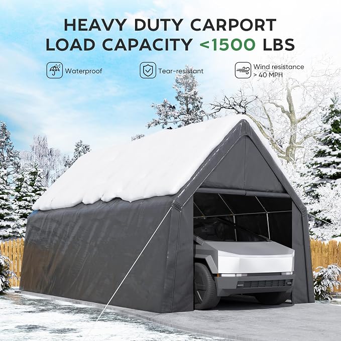 13 x 24 FT Carport, Heavy Duty Car Port Outdoor UV Garage - Image 2