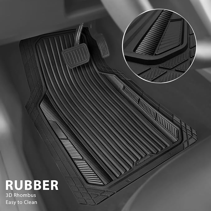 CAR PASS Heavy Duty Rubber Car Mats Metallic, Aluminum Film All Weather Floor - Image 2