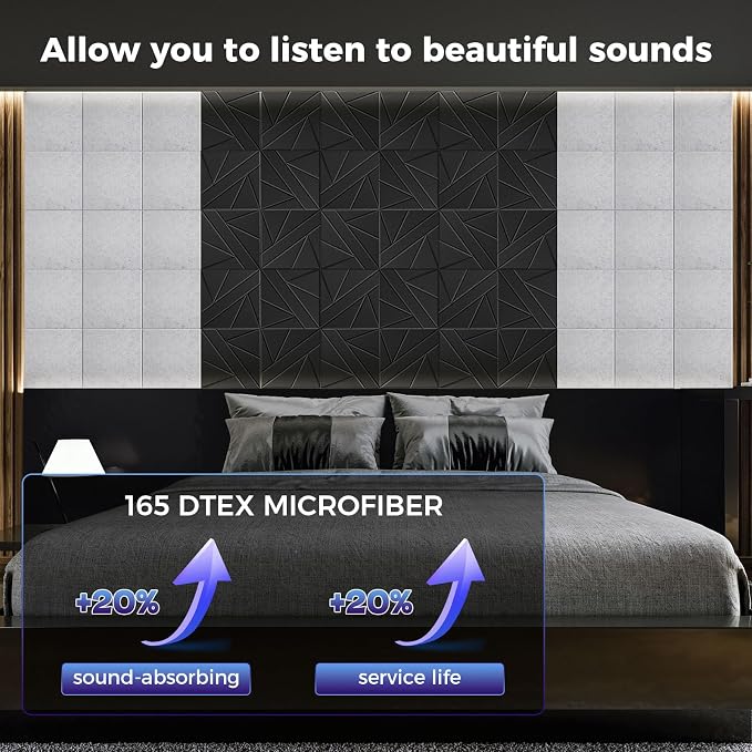 10 pcs 165dtex Microfiber Acoustic Panels ，Self-Adhesive Soundproof Wall Panels - Image 2