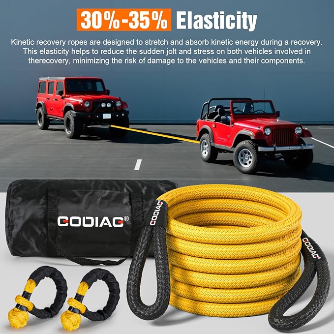 GODIAG 1"×20ft Kinetic Recovery Rope Heavy Duty Energy Tow Rope - Image 5