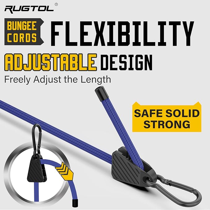 Bungee Cords with Hooks, 48 Inch Adjustable Blue Bungee Cords with Carabiner - Image 2