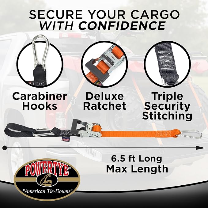 PowerTye 1.5in x 6.5ft Heavy Duty Ratchet Tie-Down Straps - Image 3