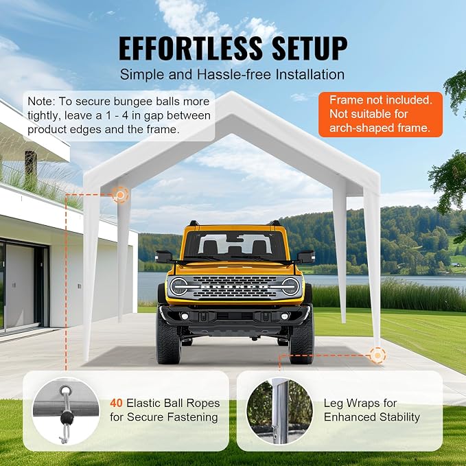 VEVOR Carport Replacement Canopy Cover 10 x 20 ft, Garage Top Tent Shelter Tarp - Image 6