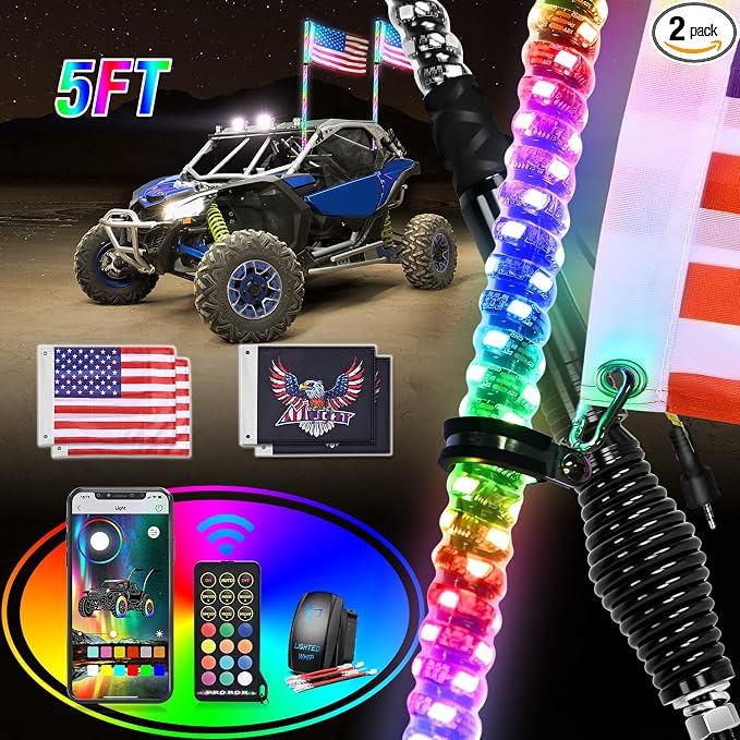 Nilight 2PCS 5FT RGB LED Whip Light by Nilight