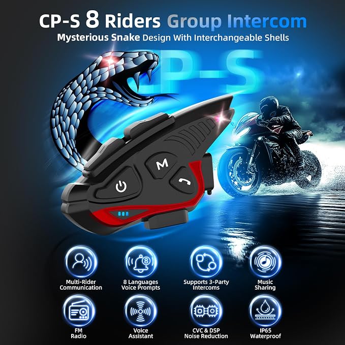 Moman Motorcycle Intercom Headset, CP-S 8 Riders 2000M Group Helmet - Image 2