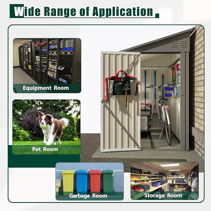 4x8 FT Outdoor Storage Shed, Lean to Metal Shed W/Floor Included, Garden - Image 10