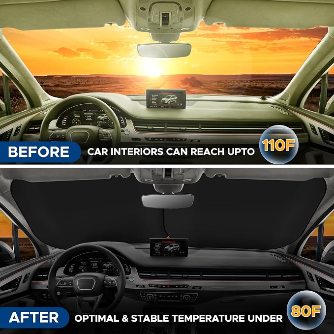EcoNour 2 Piece Sunshade for Car Windshield | Durable 240T Polyester Car - Image 9