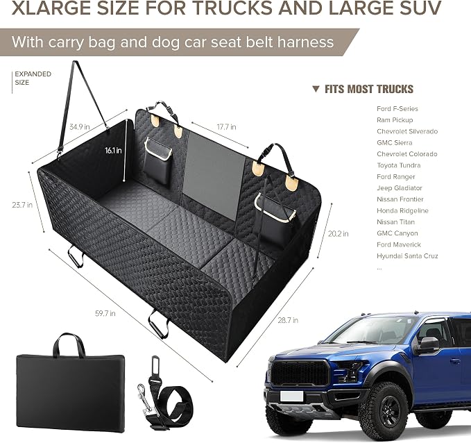 XL Truck Back Seat Extender for Dogs, Hard Bottom Dog Car Seat Cover for Back - Image 6