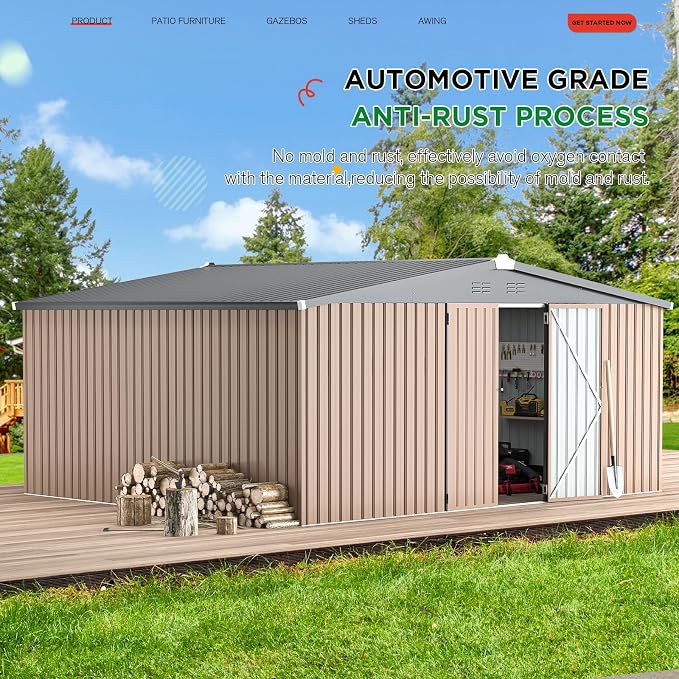 AECOJOY 14' x 12' Shed Outdoor Metal Storage, Large Storage Sheds & Outdoor - Image 3