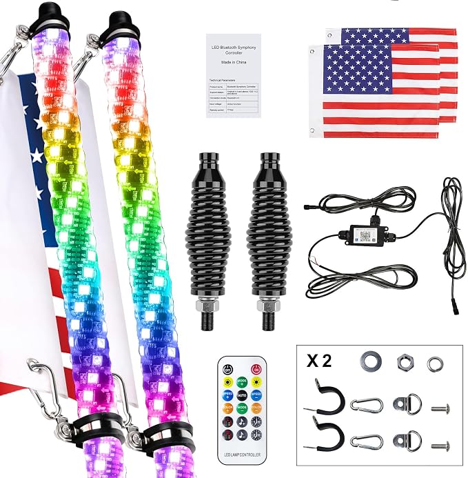 3FT-2 PC Spiral RGB LED Whip Light RGB Chasing/Dancing Light RF Remote Control - Image 7