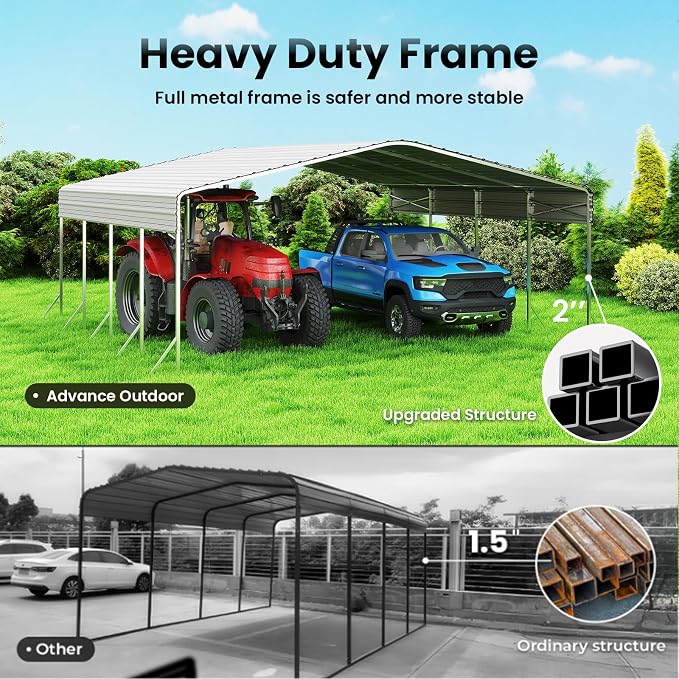 20x20' Heavy Duty Metal Carport – Sturdy Structure, All-Weather Protection - Image 2