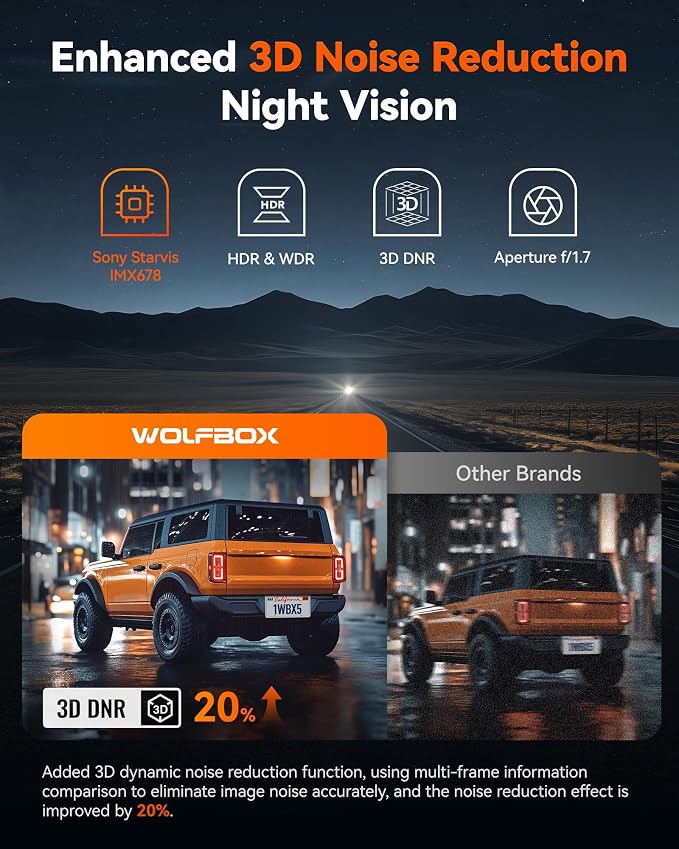 WOLFBOX X5 3 Channel 4K HDR Dash Cam, STARVIS 2 IMX678 Night Vision, - Image 4