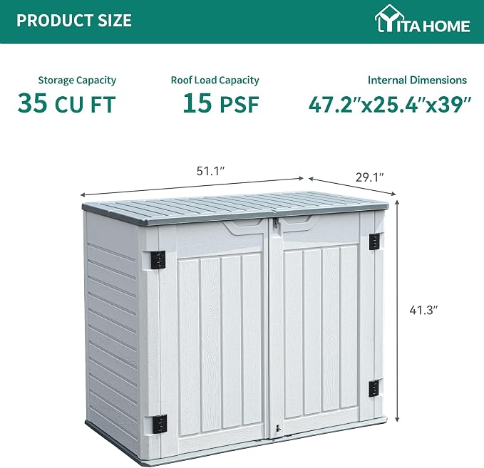 YITAHOME Outdoor Horizontal Storage Sheds w/o Shelf, 35 Cu Ft Lockable Resin - Image 7