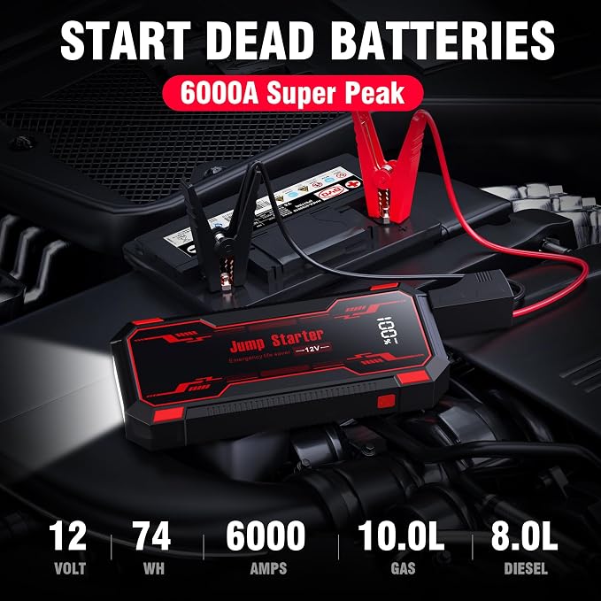 Car Jump Starter 6000A Car Battery Jump Starter Portable, 12V Battery Jumper - Image 2