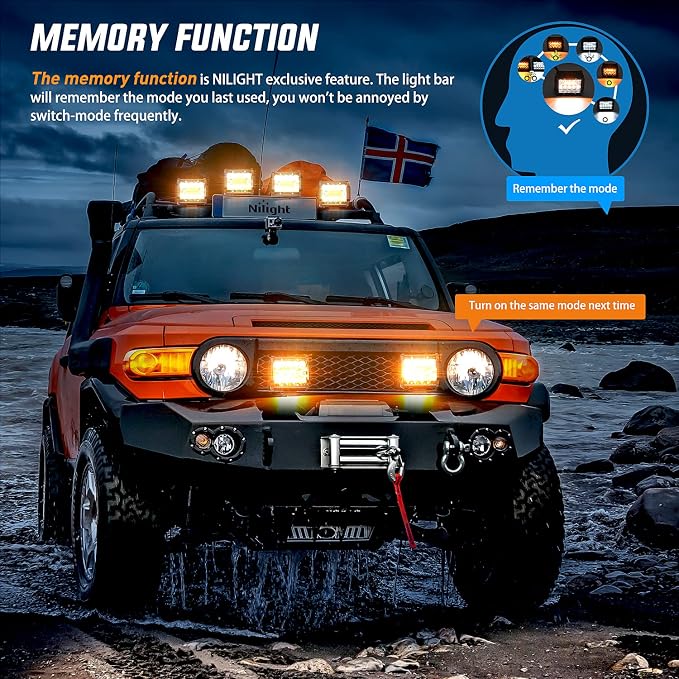 Nilight 2PCS 4Inch 60W LED Pods Spot Flood Amber White Light Bar Strobe 6 Modes - Image 5