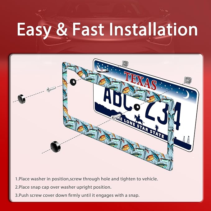 Fishing License Plate Frame Funny Fish License Plate Frames Stainless Steel - Image 3