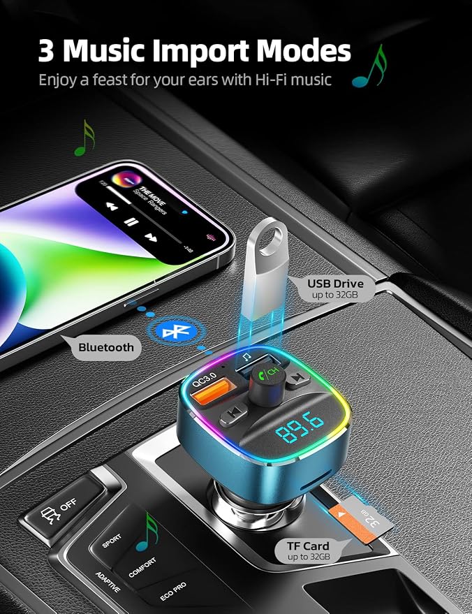 Nulaxy Bluetooth FM Transmitter, MP3 Player Support, TF Card & USB Disk - Image 4