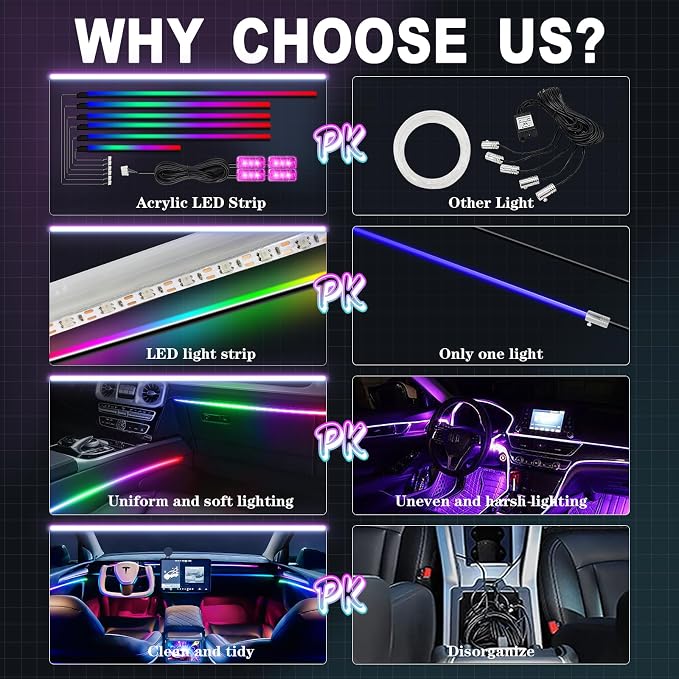 WEBUPAR Dreamcolor Acrylic Interior Car Lights, 10 in 1 LED Strip Lights - Image 2