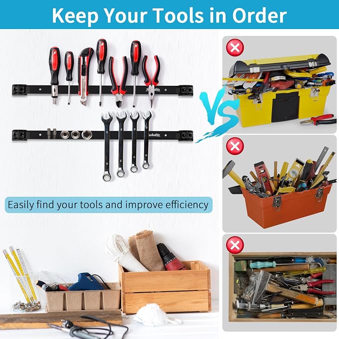 6 Pieces 24" Magnetic Tool Holder Strip, Metal Tool Organizer Rack - Image 5