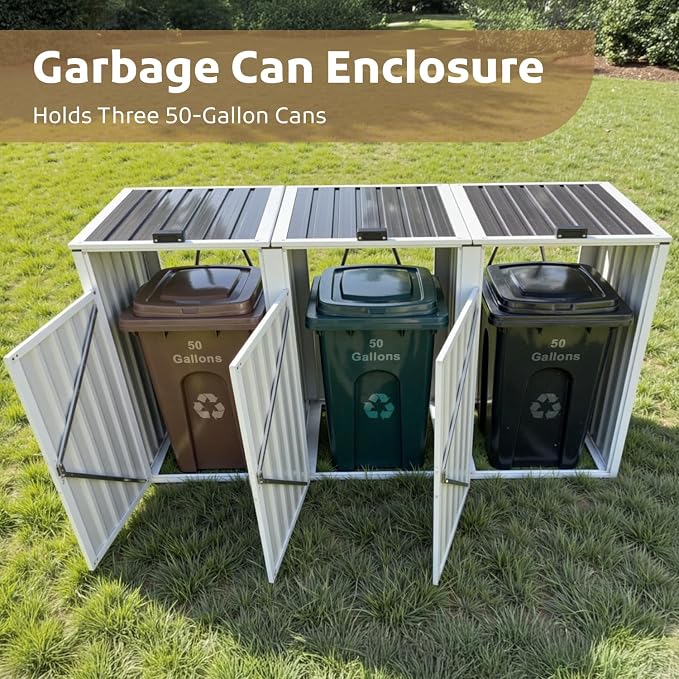 7.3' x 2.7' Metal Storage Shed Outdoor, Waterproof Garbage Can Enclosure - Image 2