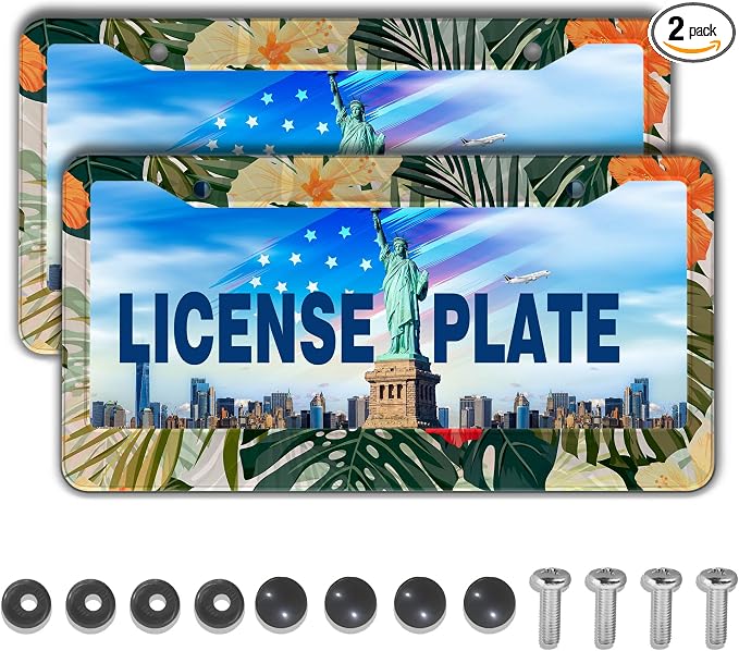 Car Plate Frames Multicolor License Plate Protector Hawaiian Retro Tropical by Unknown