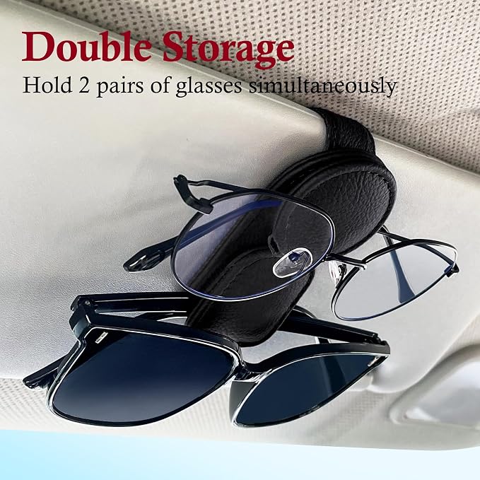 KIWEN Sunglasses Holder for Car Visor, Magnetic Leather Sunglass Eyeglass - Image 3
