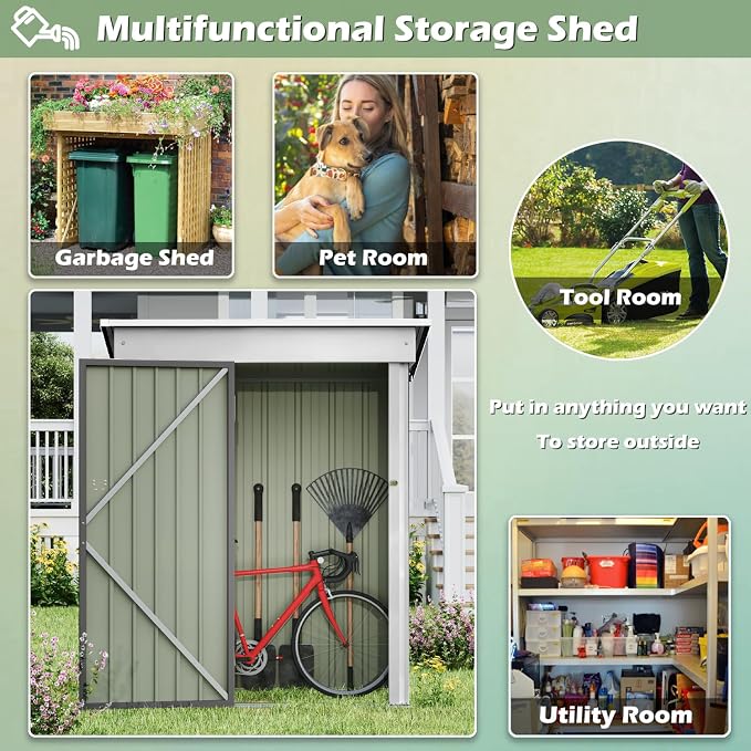 Devoko Outdoor Storage Shed 5 x 3 FT Lockable Metal Garden Shed Steel - Image 4