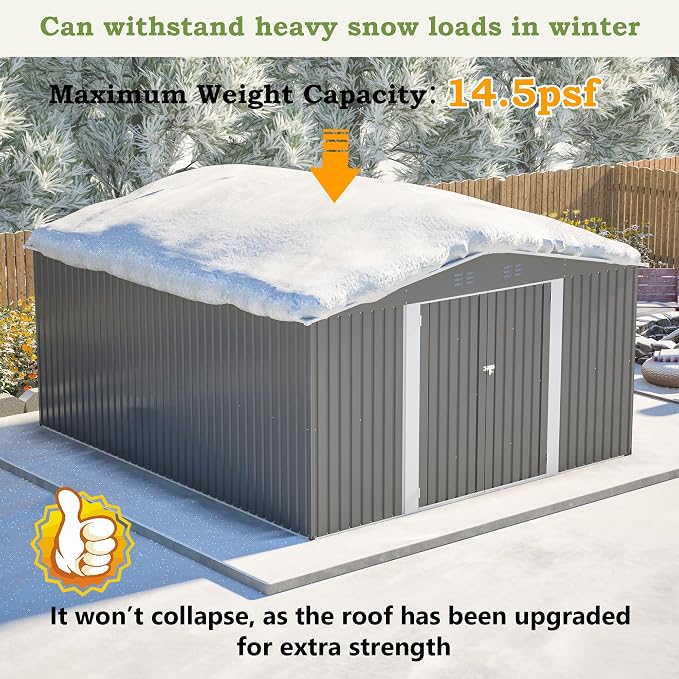 Outdoor Storage Shed, 12 X 14ft Metal Galvanized Steel Garden Shed - Image 6