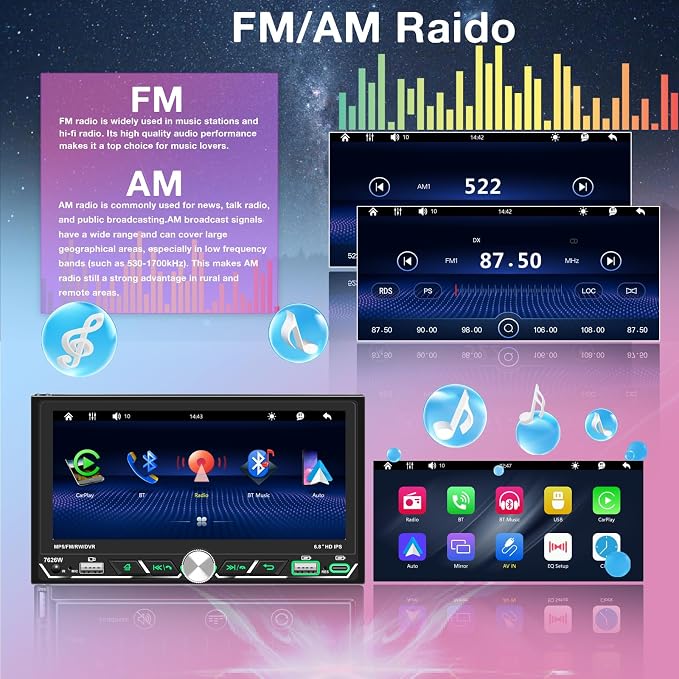 Wireless Apple CarPlay, Double Din Car Stereo, FM AM Car Radio, HD 1280*600 - Image 6