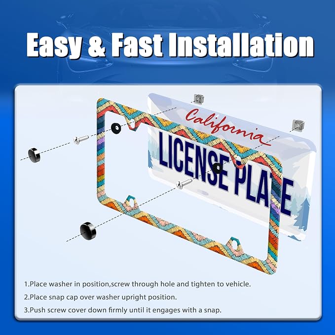 Boho License Plate Frame Colorful Stripe License Plate Stainless Steel Funny - Image 3