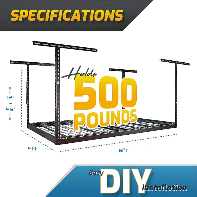 MonsterRax Overhead Garage Storage Racks 4x6, Ceiling Mounted Shelving - Image 4