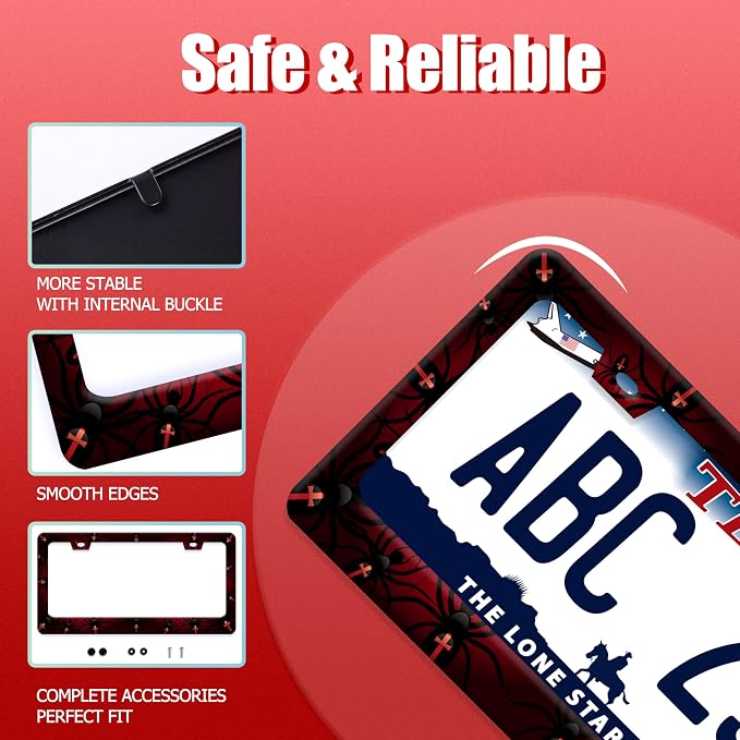 Personalise Bat Spider Web License Plate Frame Red Black License Plate Frames - Image 2