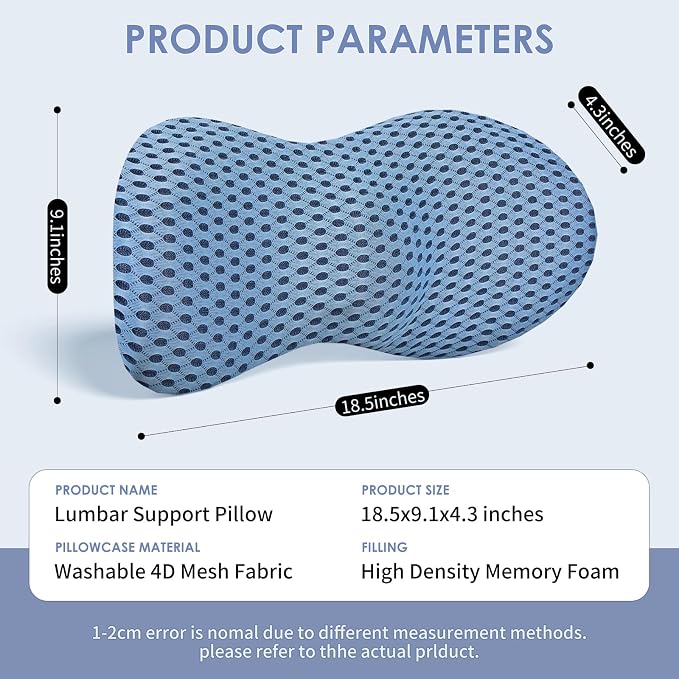Lumbar Support Pillow Ergonomic Memory Foam, Relieve Back Pain, CMFY Breathable - Image 6