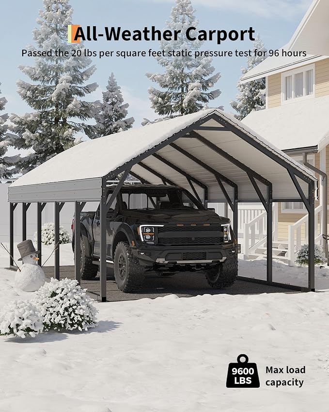 12 x 26 FT Metal Carport, Heavy Duty Carports Reinforced Frame and Steel Roof - Image 4