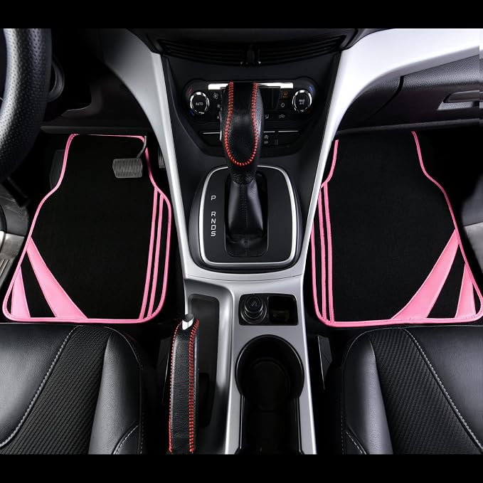 CAR PASS Pink Edge Faux Leather Car Floor Mats Universal Car Carpet Mats - Image 3