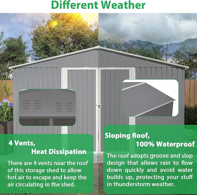 11x13ft Outdoor Metal Storage Shed, Steel Utility Tool Shed Storage House - Image 4