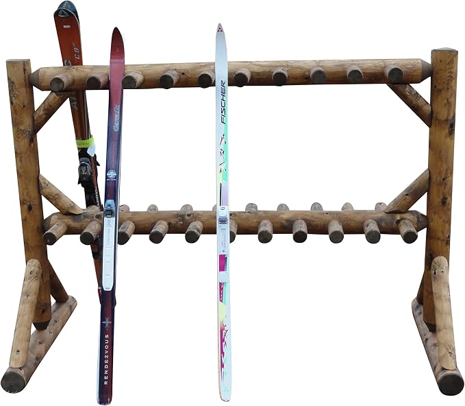 17-Pair Freestanding Skis + Snowboard Log Rack, Standing Shorter Ski Storage - Image 2