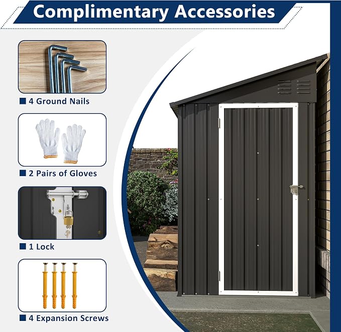 Shed Lean to Storage Shed, Outdoor 4' x 8' Metal Wall Side Storage Sheds & - Image 4