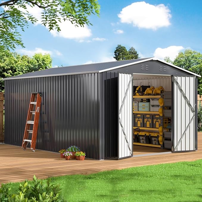 WKM 10x14 FT Outdoor Storage Shed, Utility Metal Tool Storage by Unknown