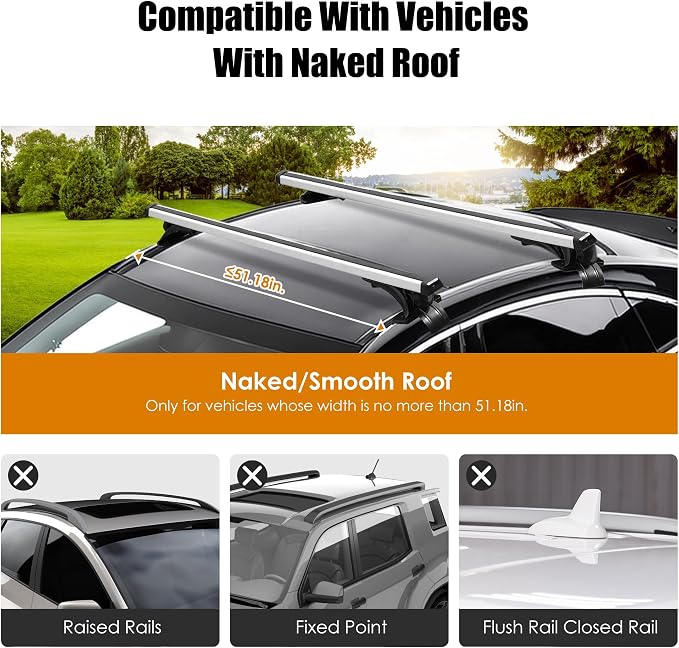 48" Universal Roof Rack Cross Bars, Upgraded Aluminum Lockable Crossbars - Image 2