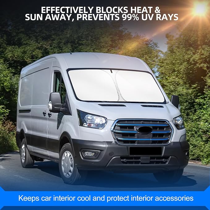 Windshield Sun Shade for Ford E-Transit 2022-2025 2026 Foldable Sunshade Custom - Image 7
