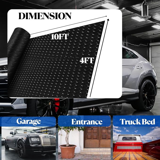 BESEA 4 x 10 FT Garage Floor Mat, Heavy Duty Diamond Plate Rubber Parking Mat – - Image 2
