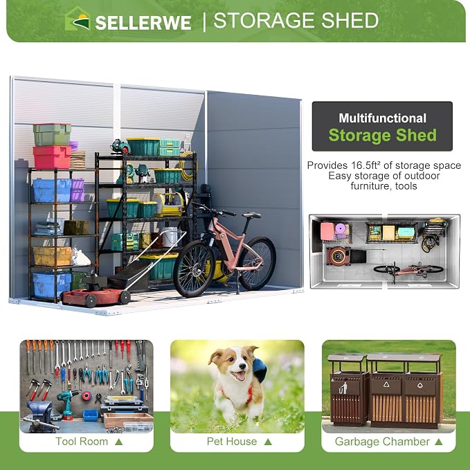 8x4x6 FT Resin Lean to Shed, Waterproof Outdoor Storage Shed - Image 3