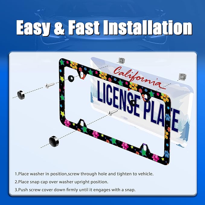 Colorful Animal Paw and Star License Plate Frame Colorful License Plate - Image 3