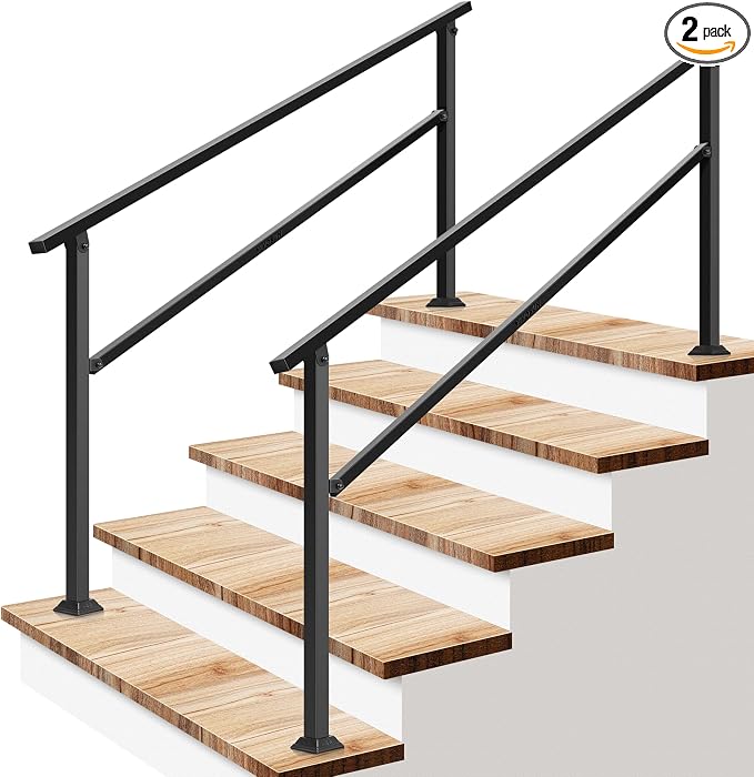 VIVOSUN 2-Pack Outdoor Handrail, 5 Step Stair Handrail, Wrought Mattle Iron by VIVOSUN