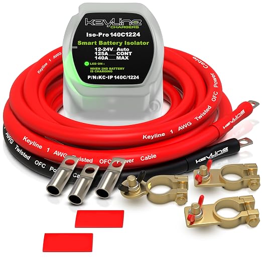 Dual Battery Isolator Kit 12V - 140 Amp Multi-voltage 12v or 24v Kit by KeyLine+Chargers