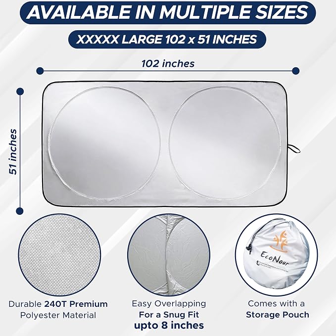 EcoNour RV Windshield Sunshade | Reflective RV Windshield Cover - Image 4
